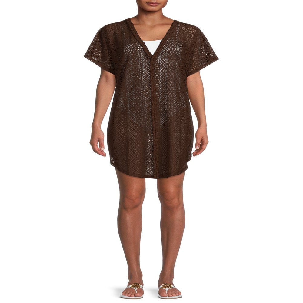 Time and Tru Women'S and Women'S plus V-Neck Wavy Side Shirt Cover Up