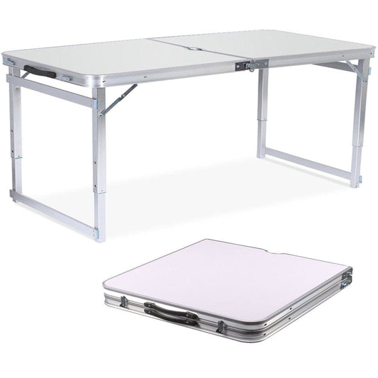 Uyoyous Aluminum Folding Utility Camping Table with Umbrella Hole - Silver - 22/28/32" Height Adjustable