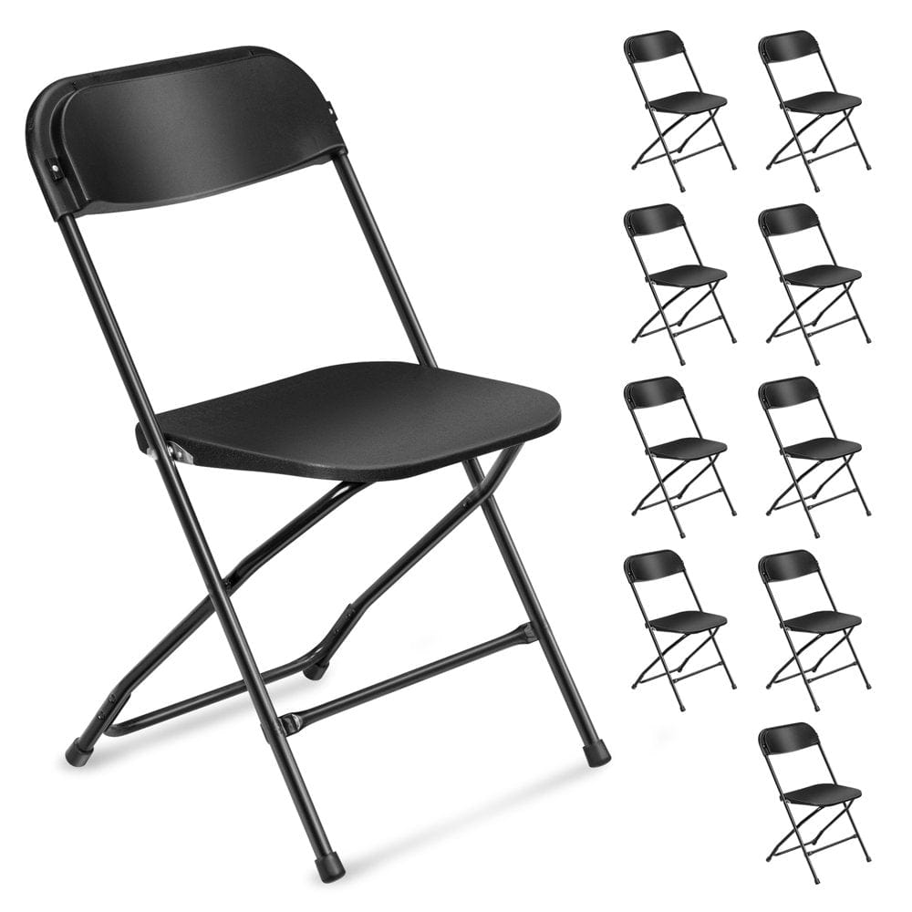 VINGLI 10 Pack White Plastic Folding Chair, Indoor Outdoor Stackable Seat