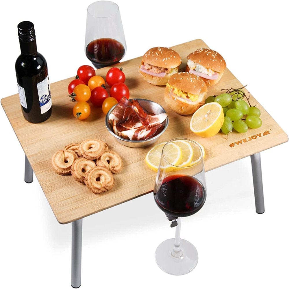 WEJOY Folding Bamboo Camping Table Portable Camping Wine Picnic Table