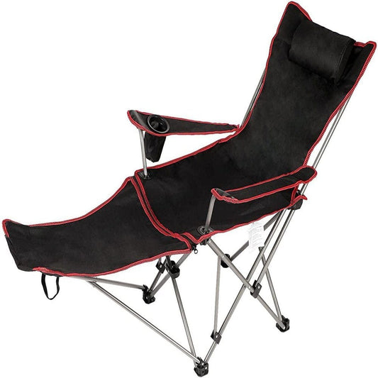 YSSOA Outdoor Camping Chair with Removable Footrest, Large, Black & Red